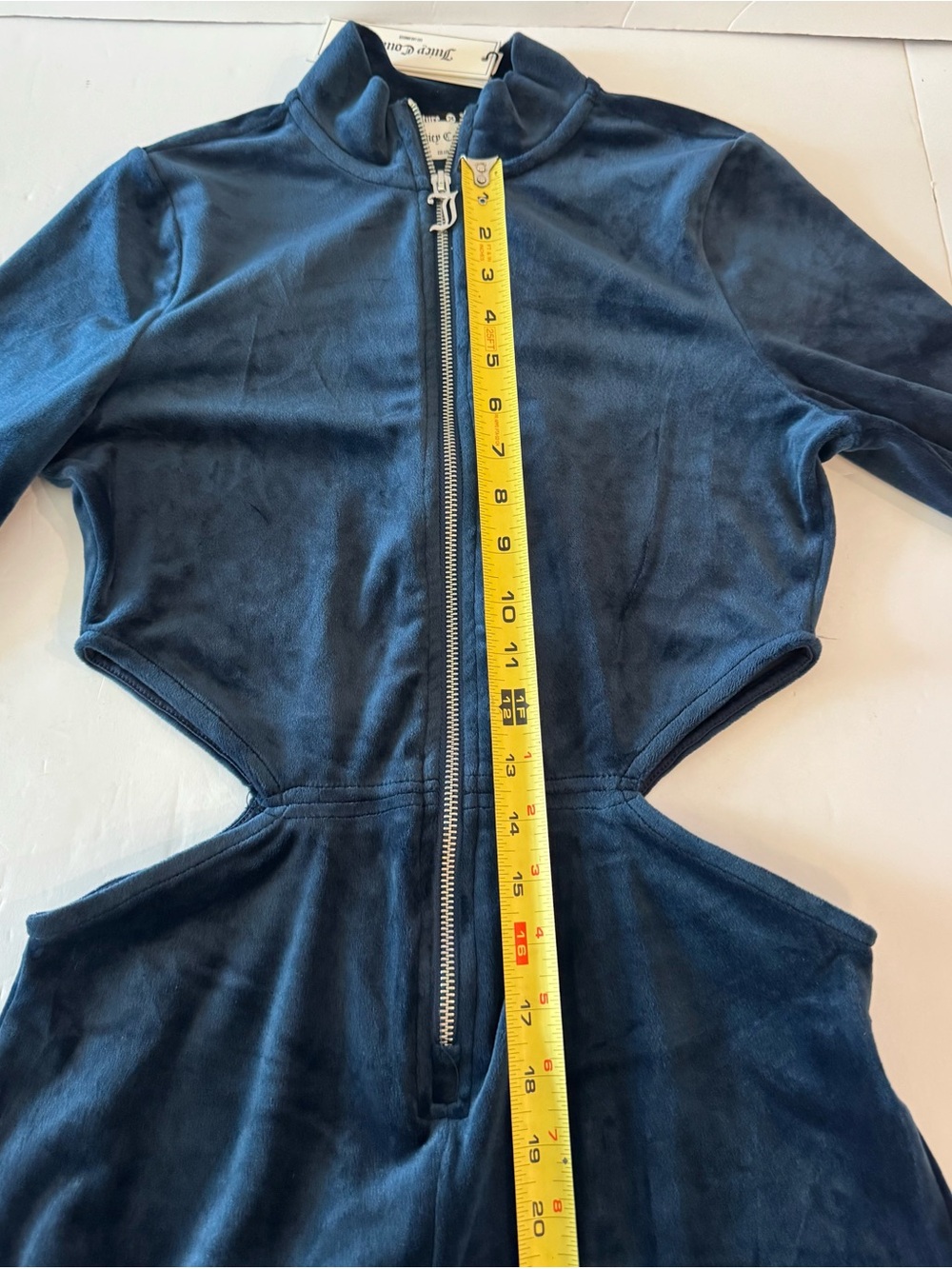 Juicy Couture Velour Cutout Jumpsuit Navy Rhinestone Logo Long Sleeves- size M - Picture 12 of 15